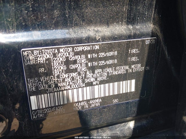 Aukcja sprzedaży 2021 Toyota Venza Le, vin: JTEAAAAH4MJ000784, numer aukcji: 45573683