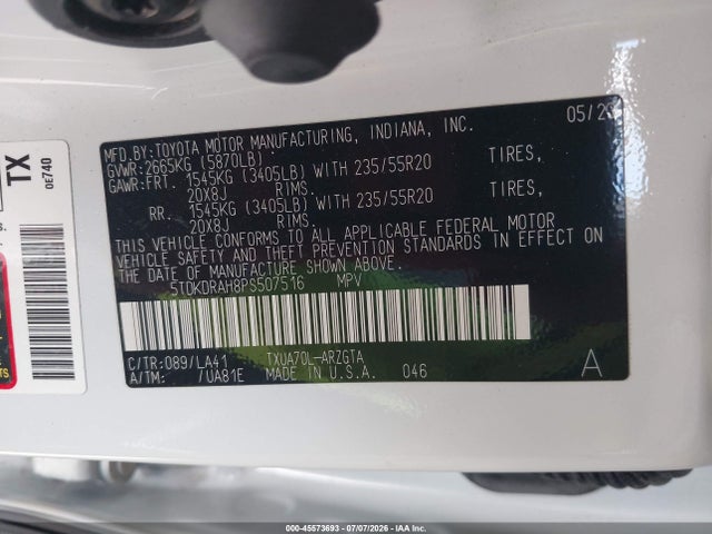 2023 Toyota Highlander Platinum მანქანა იყიდება აუქციონზე, vin: 5TDKDRAH8PS507516, აუქციონის ნომერი: 45573693