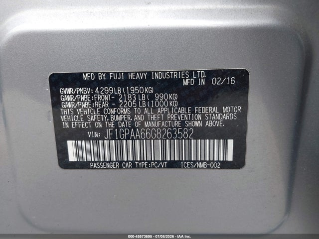 Продаж на аукціоні авто 2016 Subaru Impreza 2.0i, vin: JF1GPAA66G8263582, номер лоту: 45573695