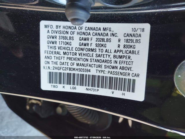 Honda Civic Sport 2019 2HGFC2F80KH505594 Image 9
