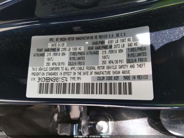 2025 Mazda Cx-30 2.5 S Select Sport მანქანა იყიდება აუქციონზე, vin: 3MVDMBBM4SM811574, აუქციონის ნომერი: 45573715