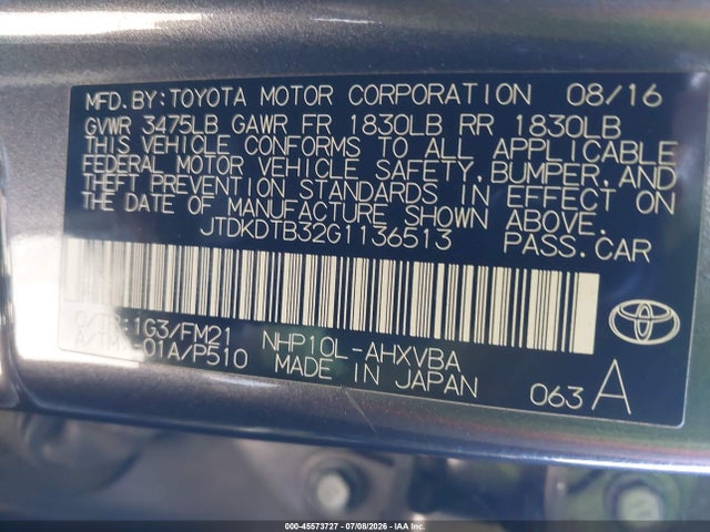 Toyota Prius C Two 2016 JTDKDTB32G1136513 Image 9