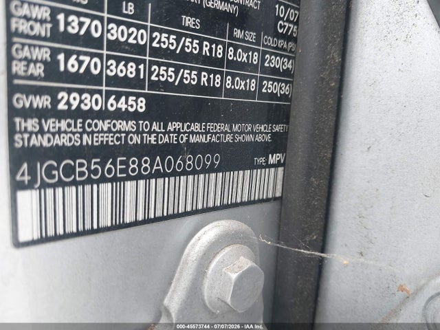 2008 Mercedes-benz R-class 3.5l მანქანა იყიდება აუქციონზე, vin: 4JGCB56E88A068099, აუქციონის ნომერი: 45573744