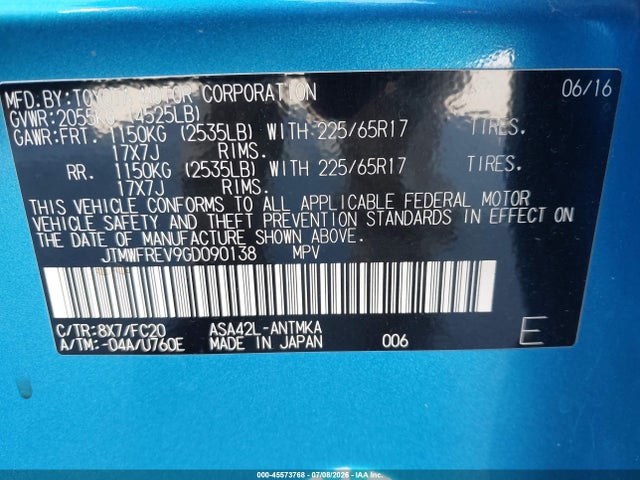 Toyota Rav4 Xle 2016 JTMWFREV9GD090138 Image 9