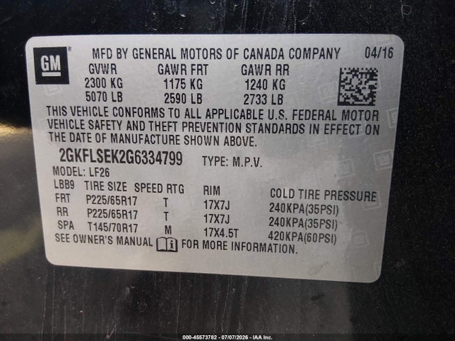 GMC Terrain Sle-1 2016 2GKFLSEK2G6334799 Image 9