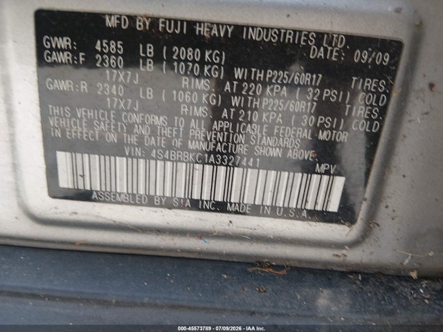 Продажа на аукционе авто 2010 Subaru Outback 2.5i Limited, vin: 4S4BRBKC1A3327441, номер лота: 45573789