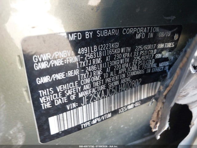 45573790 :رقم المزاد ، JF2SKAJC5LH402802 vin ، 2020 Subaru Forester Premium مزاد بيع