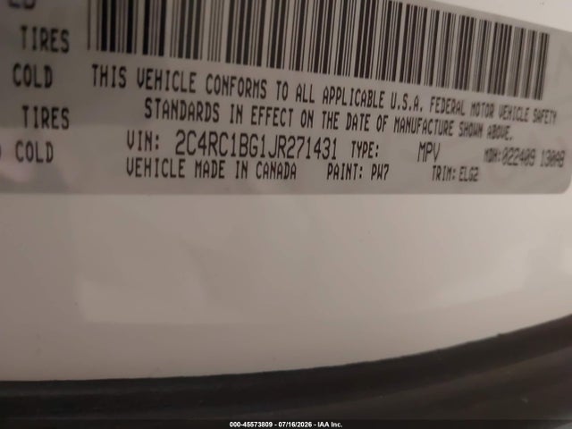 Aukcja sprzedaży 2018 Chrysler Pacifica Touring L, vin: 2C4RC1BG1JR271431, numer aukcji: 45573809