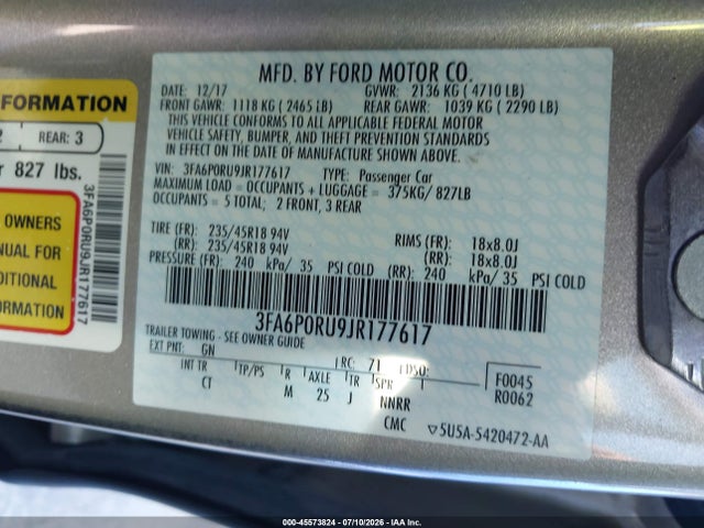 Ford Fusion Hybrid Titanium 2018 3FA6P0RU9JR177617 Image 9