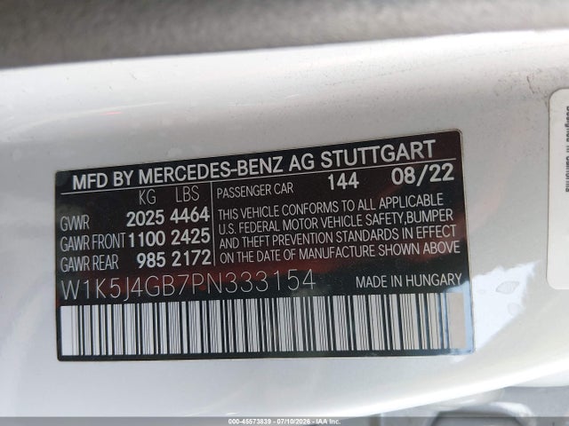 45573839 :رقم المزاد ، W1K5J4GB7PN333154 vin ، 2023 Mercedes-benz Cla 250 Coupe مزاد بيع