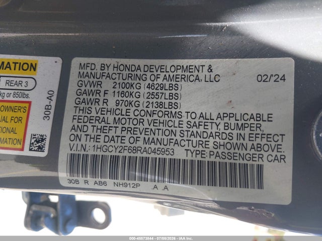 1HGCY2F68RA045953 Honda Accord Hybrid Ex-l