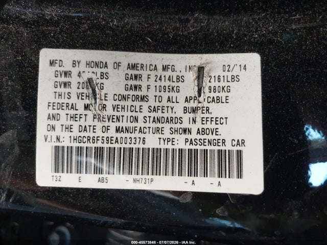 1HGCR6F59EA003376 Honda Accord Hybrid Ex-l