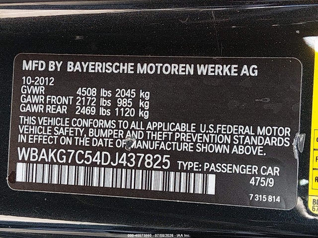 Продажа на аукционе авто 2013 Bmw 335i, vin: WBAKG7C54DJ437825, номер лота: 45573860