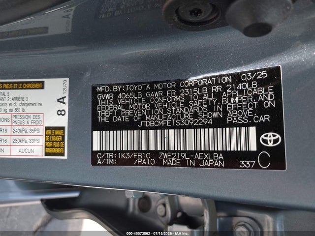 Toyota Corolla Hybrid 2025 JTDBCMFE1S3092294 Image 22