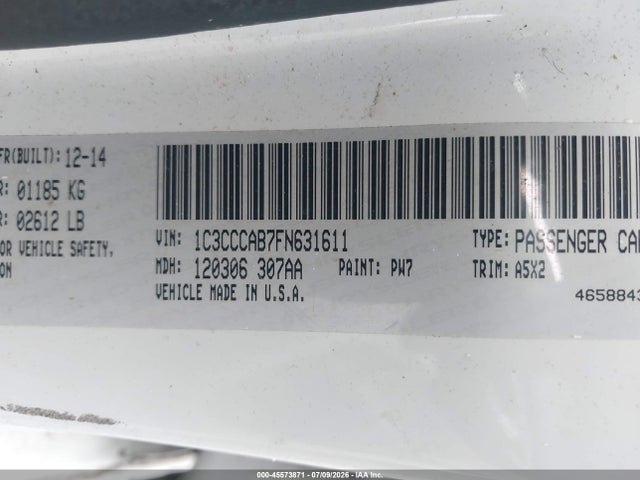 Продажа на аукционе авто 2015 Chrysler 200 Limited, vin: 1C3CCCAB7FN631611, номер лота: 45573871