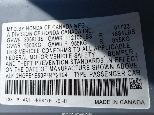 Honda CIVIC SI SEDAN 2023 2HGFE1E50PH472194 Image 9