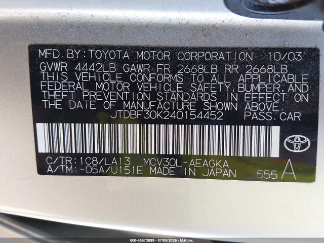 Продажа на аукционе авто 2004 Toyota Camry Le V6/xle V6, vin: JTDBF30K240154452, номер лота: 45573899