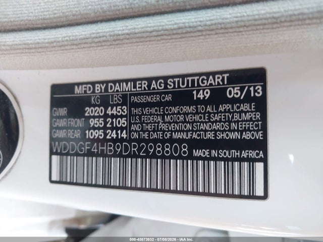 45573932 :رقم المزاد ، WDDGF4HB9DR298808 vin ، 2013 Mercedes-benz C 250 Sport مزاد بيع