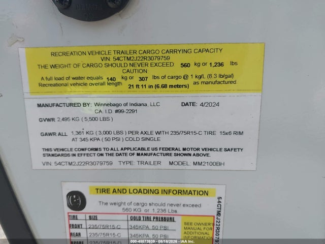 Winnebago 2100bh 2024 54CTM2J22R3079759 Image 9