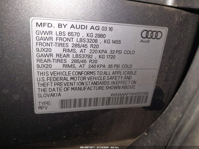 Audi Q7 3.0t Premium 2017 WA1AAAF74HD011108 Image 9