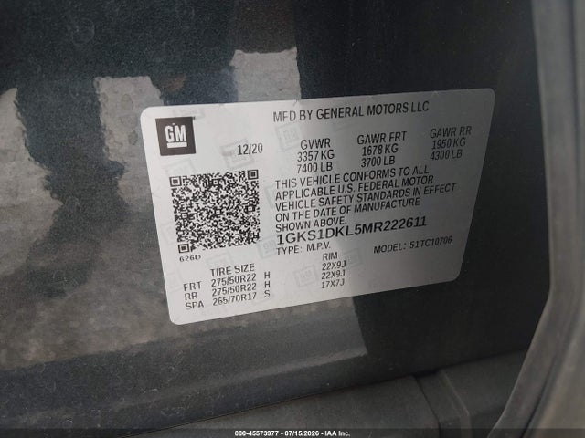 Продаж на аукціоні авто 2021 Gmc Yukon 2wd Denali, vin: 1GKS1DKL5MR222611, номер лоту: 45573977