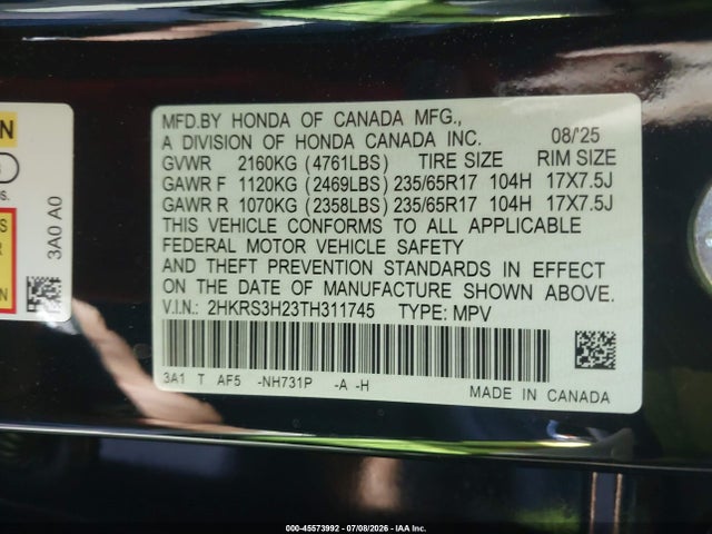 Honda Cr-v Lx 2wd 2026 2HKRS3H23TH311745 Image 9