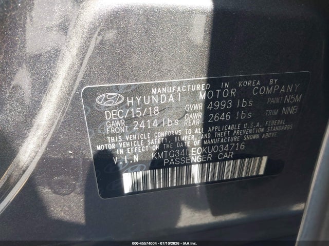 Aukcja sprzedaży 2019 Genesis G70 3.3t Advanced, vin: KMTG34LE0KU034716, numer aukcji: 45574004