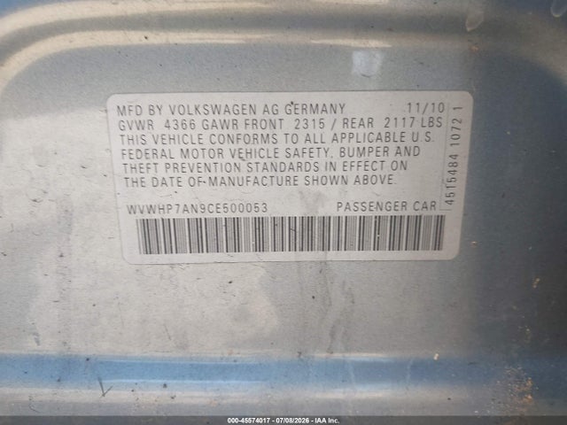 Aukcja sprzedaży 2012 Volkswagen Cc Lux, vin: WVWHP7AN9CE500053, numer aukcji: 45574017