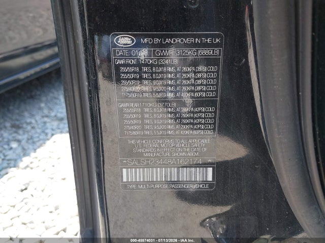 2008 Land Rover Range Rover Sport Supercharged მანქანა იყიდება აუქციონზე, vin: SALSH23448A162174, აუქციონის ნომერი: 45574031
