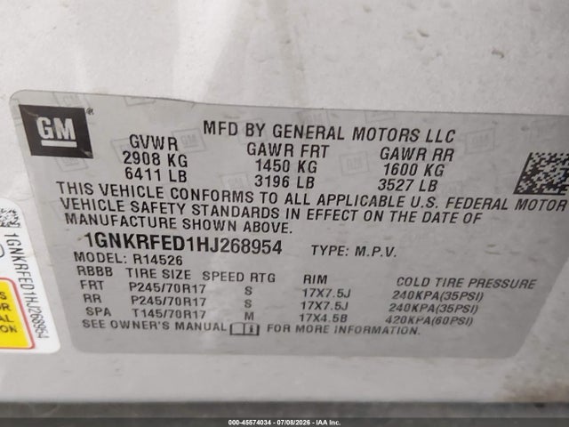 1GNKRFED1HJ268954 Chevrolet Traverse Ls