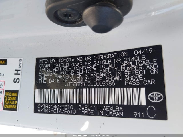Toyota Corolla Hybrid Le 2020 JTDEBRBE2LJ005986 Image 9