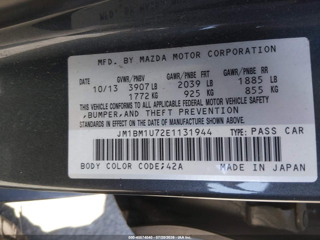 Aukcja sprzedaży 2014 Mazda Mazda3 I Sport, vin: JM1BM1U72E1131944, numer aukcji: 45574040