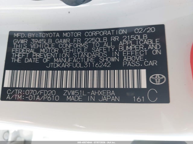 Toyota Prius Le 2020 JTDKARFU0L3116242 Image 9