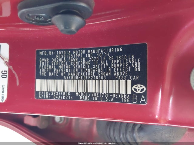 Toyota Corolla Le Plus 2015 5YFBURHE9FP218163 Image 9