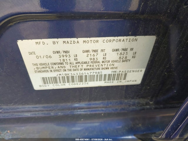 Продажа на аукционе авто 2006 Mazda Mazda3 S Touring, vin: JM1BK343361477985, номер лота: 45574061