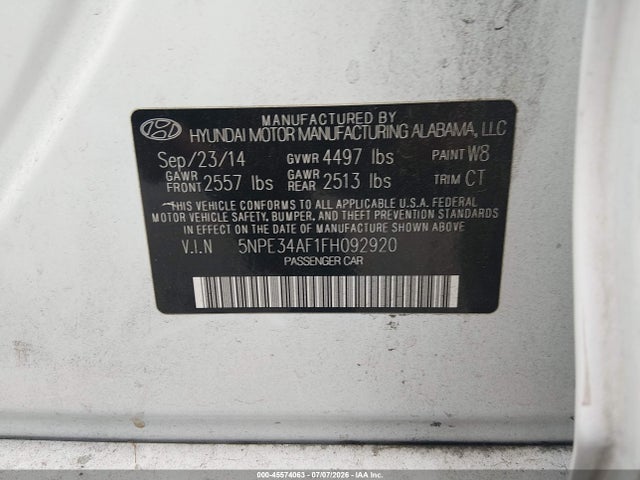 Продаж на аукціоні авто 2015 Hyundai Sonata Sport, vin: 5NPE34AF1FH092920, номер лоту: 45574063