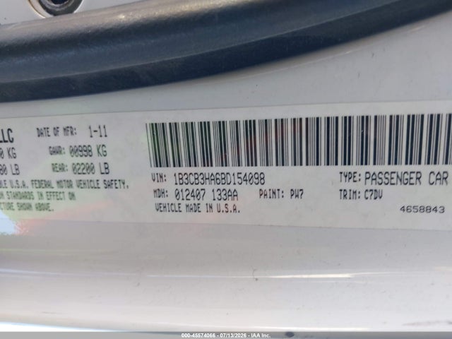 45574066 :رقم المزاد ، 1B3CB3HA6BD154098 vin ، 2011 Dodge Caliber Mainstreet مزاد بيع