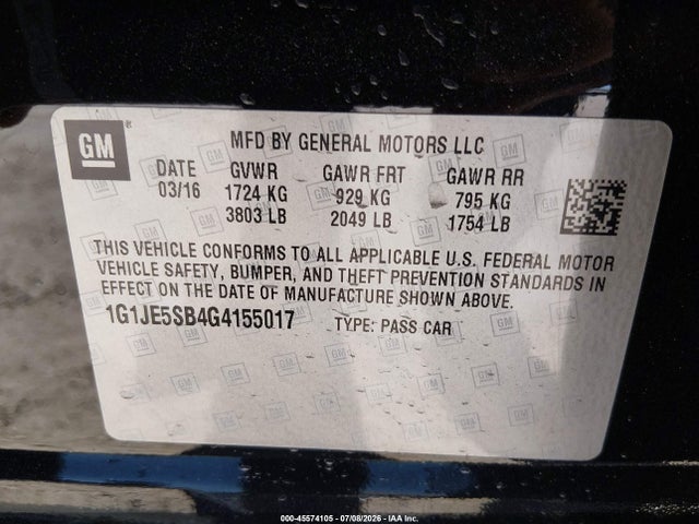Chevrolet Sonic Ltz Auto 2016 1G1JE5SB4G4155017 Image 9
