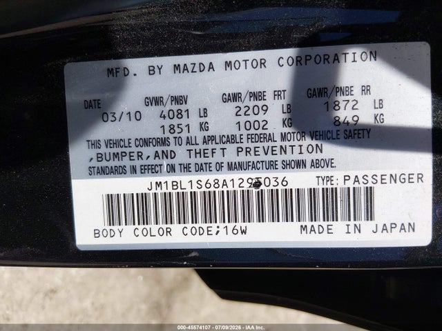 Продажа на аукционе авто 2010 Mazda Mazda3 S Sport, vin: JM1BL1S68A1297036, номер лота: 45574107