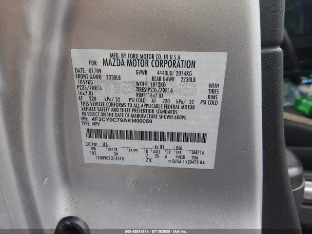 Aukcja sprzedaży 2010 Mazda Tribute Sport, vin: 4F2CY0C79AKM00059, numer aukcji: 45574114