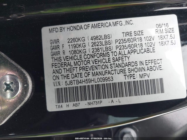 5J8TB4H59HL009953 Acura Rdx Technology Acurawatch Plus Packages/w/technology Package
