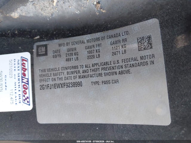 Auction sale of the 2015 Chevrolet Camaro 2ss, vin: 2G1FJ1EWXF9238990, lot number: 45574159