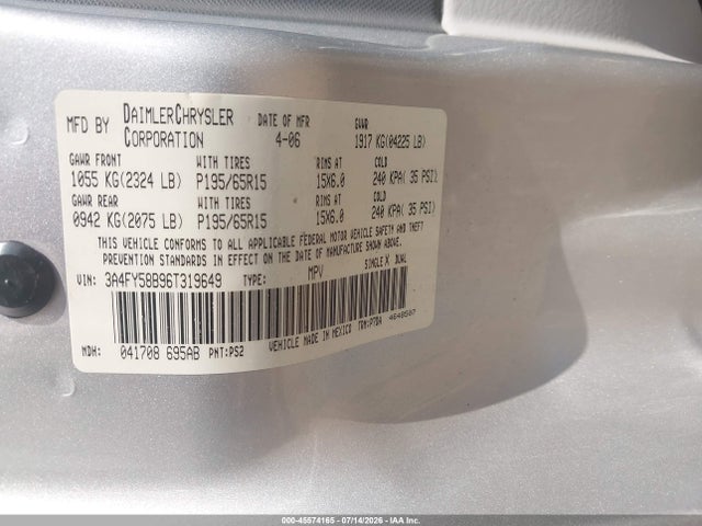 45574165 :رقم المزاد ، 3A4FY58B96T319649 vin ، 2006 Chrysler Pt Cruiser Touring مزاد بيع