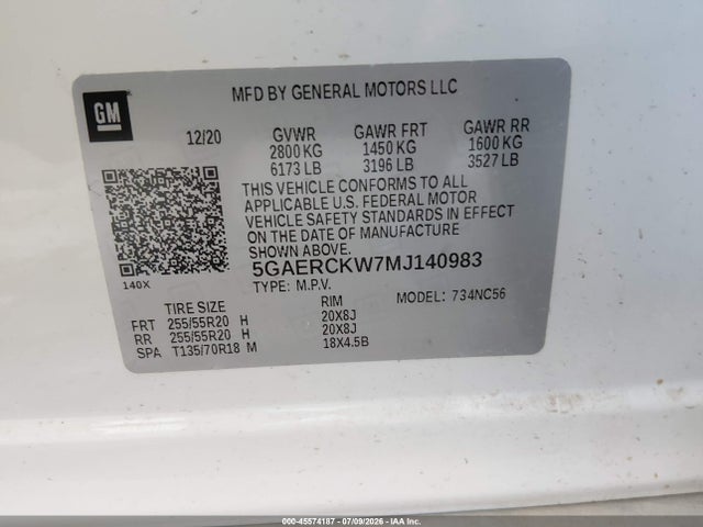 Aukcja sprzedaży 2021 Buick Enclave Fwd Premium, vin: 5GAERCKW7MJ140983, numer aukcji: 45574187