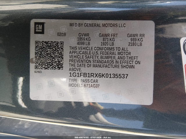 1G1FB1RX6K0135537 Chevrolet Camaro 1lt