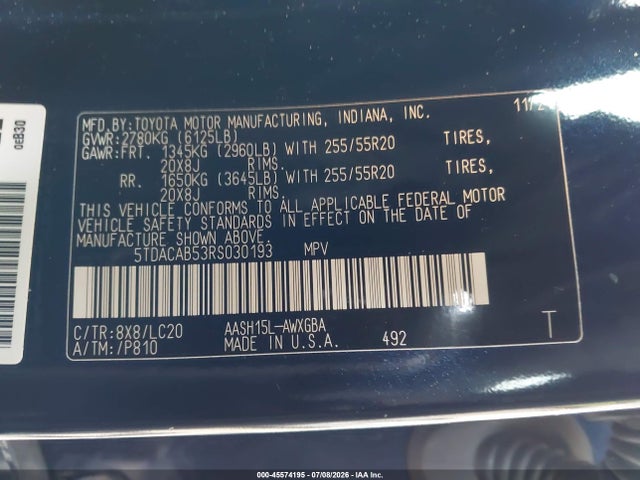 5TDACAB53RS030193 Toyota Grand Highlander Hybrid Limited