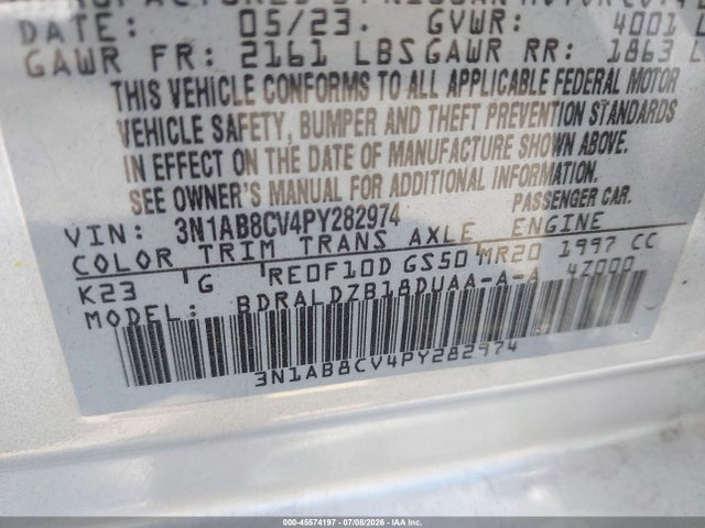 3N1AB8CV4PY282974 Nissan Sentra Sv Xtronic Cvt
