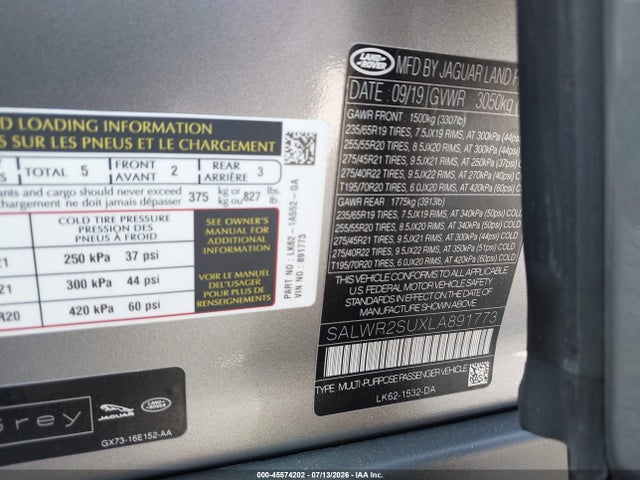 SALWR2SUXLA891773 Land Rover Range Rover Sport Hse Mhev