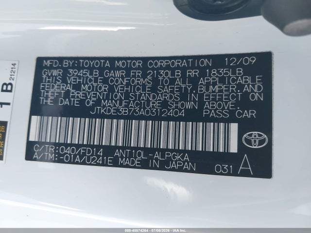 Продаж на аукціоні авто 2010 Scion Tc, vin: JTKDE3B73A0312404, номер лоту: 45574264