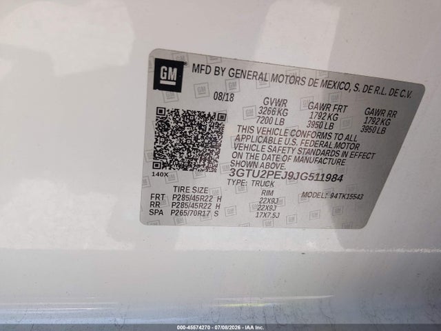 Auction sale of the 2018 Gmc Sierra 1500 Denali, vin: 3GTU2PEJ9JG511984, lot number: 45574270